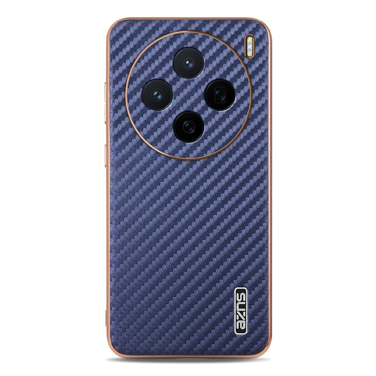 AZNS For vivo X200 5G Case Electroplating Carbon Fiber Texture PU+TPU Phone Cover - Blue