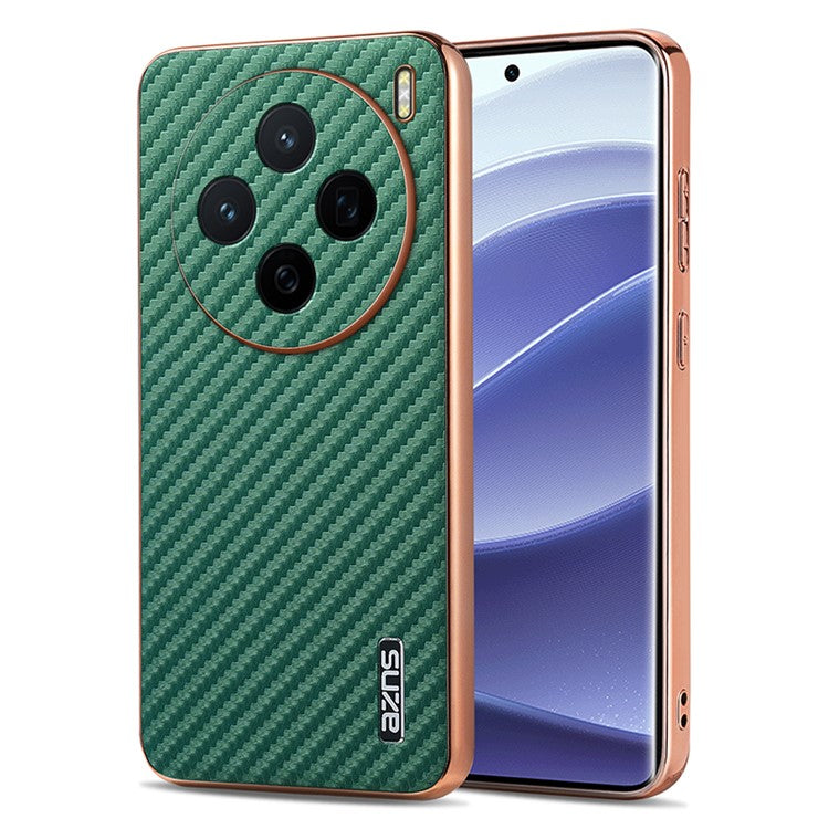 AZNS For vivo X200 5G Case Electroplating Carbon Fiber Texture PU+TPU Phone Cover - Green