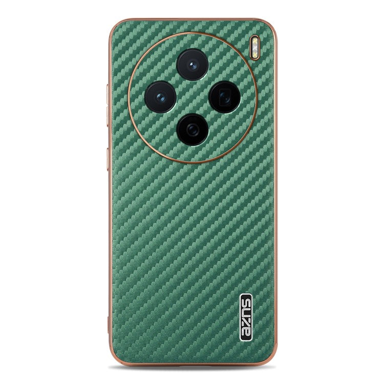 AZNS For vivo X200 5G Case Electroplating Carbon Fiber Texture PU+TPU Phone Cover - Green