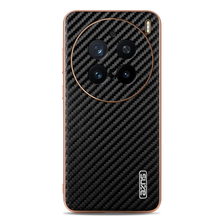 AZNS For vivo X200 Pro 5G Case Electroplating Carbon Fiber Texture PU+TPU Phone Cover - Black