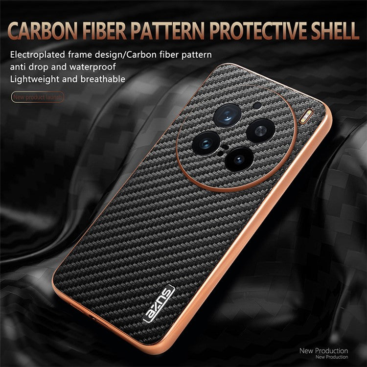 AZNS For vivo X200 Pro 5G Case Electroplating Carbon Fiber Texture PU+TPU Phone Cover - Black