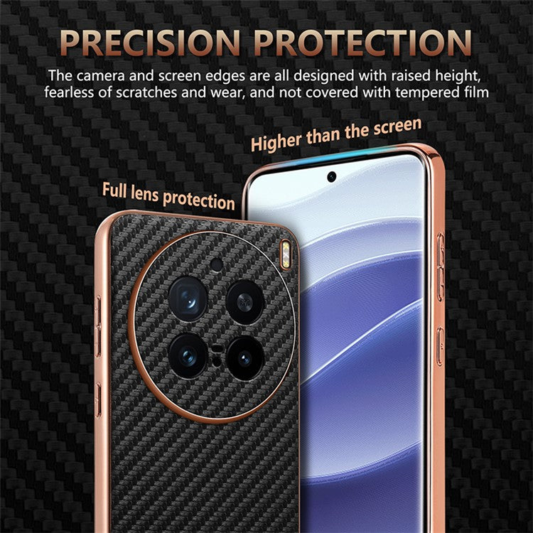 AZNS For vivo X200 Pro 5G Case Electroplating Carbon Fiber Texture PU+TPU Phone Cover - Black