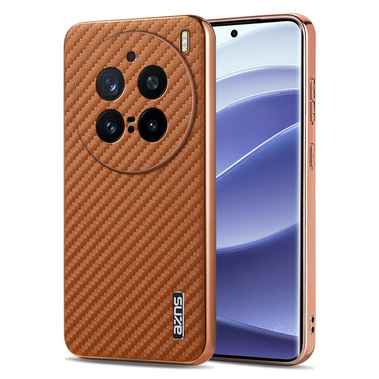 AZNS For vivo X200 Pro 5G Case Electroplating Carbon Fiber Texture PU+TPU Phone Cover - Brown