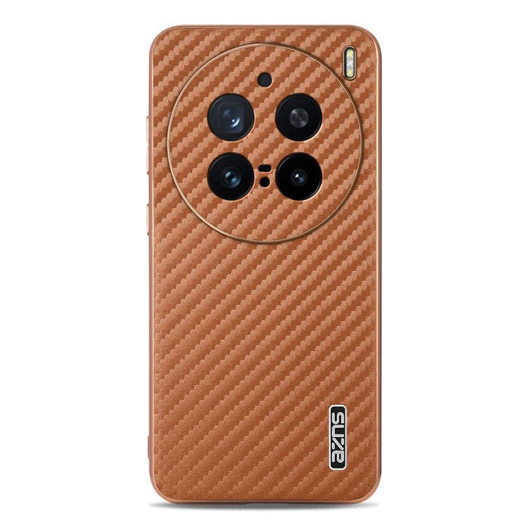 AZNS For vivo X200 Pro 5G Case Electroplating Carbon Fiber Texture PU+TPU Phone Cover - Brown