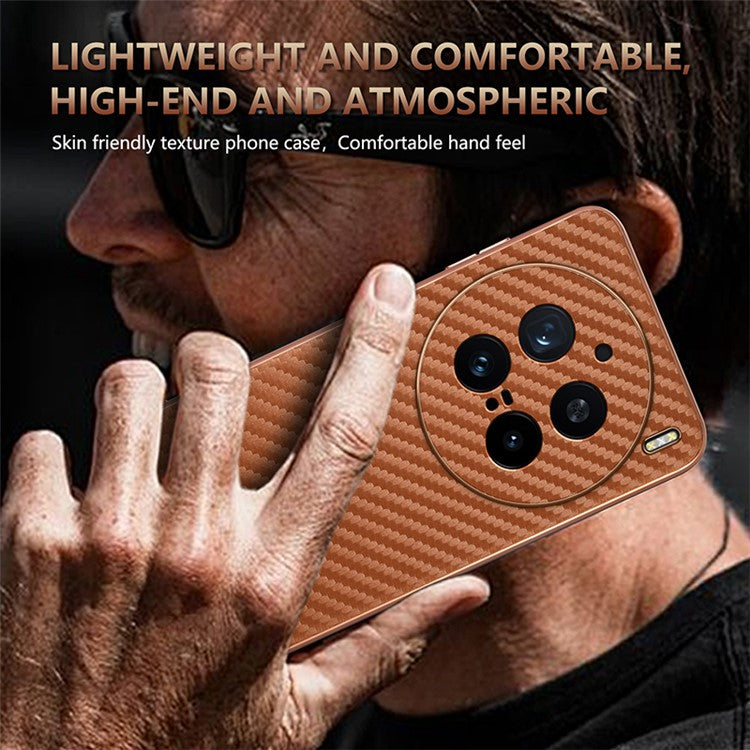 AZNS For vivo X200 Pro 5G Case Electroplating Carbon Fiber Texture PU+TPU Phone Cover - Brown