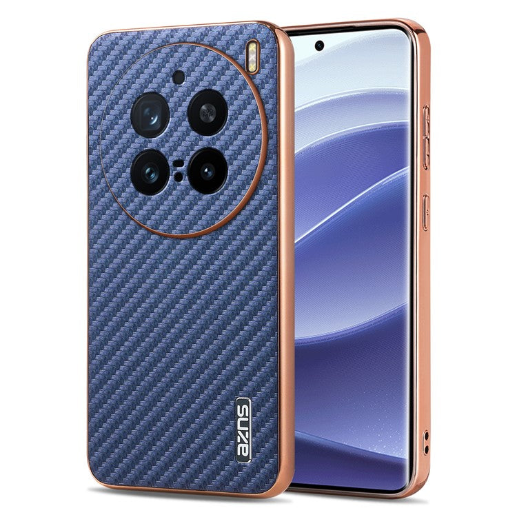 AZNS For vivo X200 Pro 5G Case Electroplating Carbon Fiber Texture PU+TPU Phone Cover - Blue