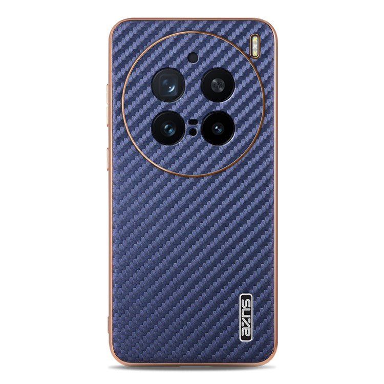 AZNS For vivo X200 Pro 5G Case Electroplating Carbon Fiber Texture PU+TPU Phone Cover - Blue