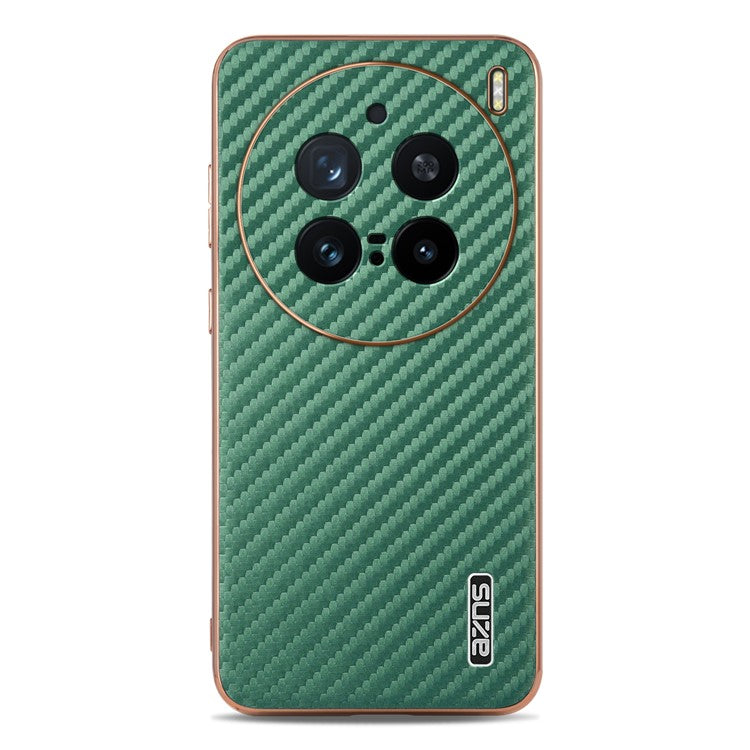 AZNS For vivo X200 Pro 5G Case Electroplating Carbon Fiber Texture PU+TPU Phone Cover - Green