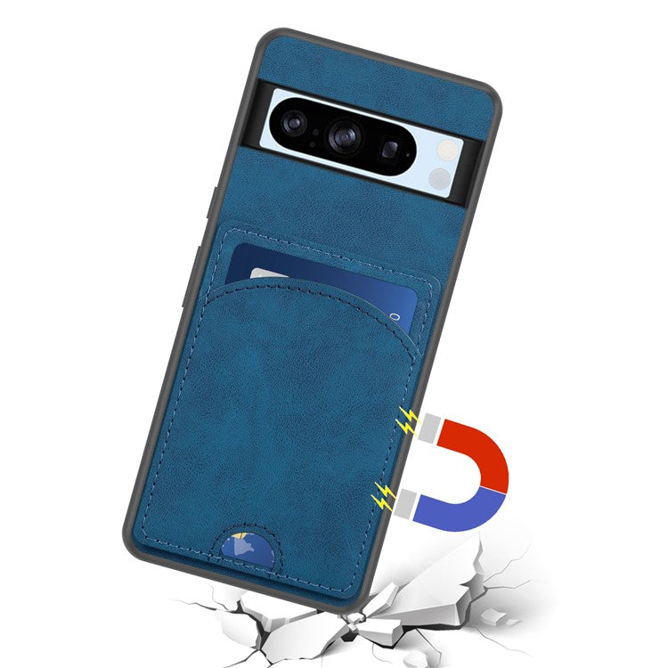 For Google Pixel 9a Case Kickstand Leather Coated TPU Phone Cover with Card Slot - Blue