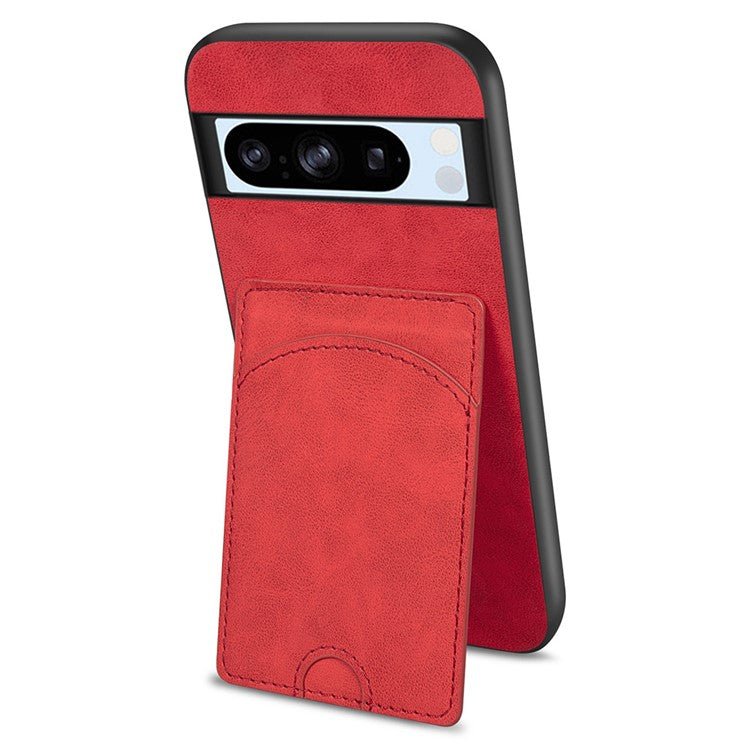 For Google Pixel 9a Case Kickstand Leather Coated TPU Phone Cover with Card Slot - Red