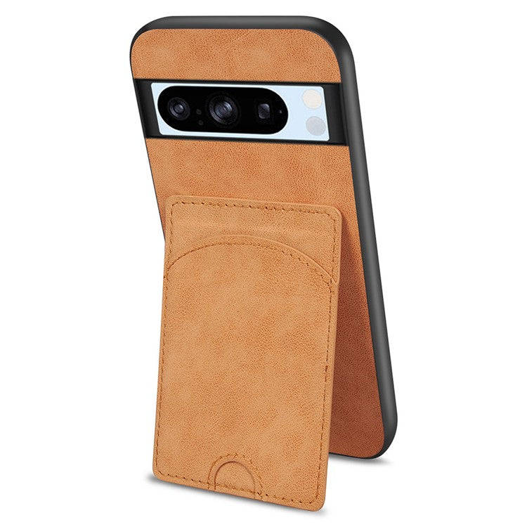 For Google Pixel 9a Case Kickstand Leather Coated TPU Phone Cover with Card Slot - Orange