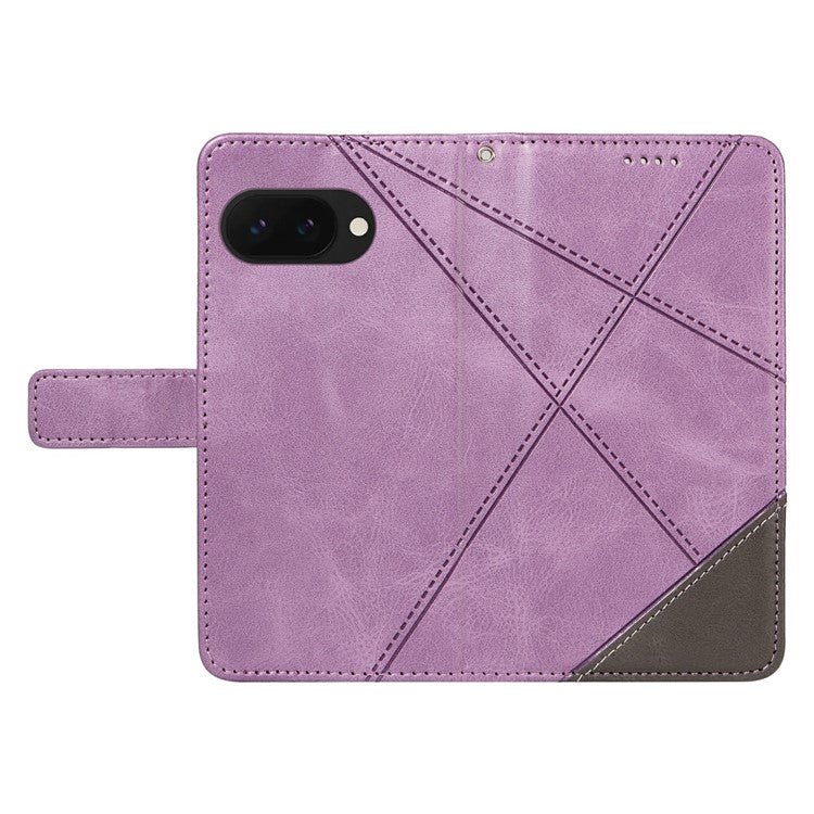 For Google Pixel 9a Case Leather Geometric Line Wallet Phone Cover with Wrist Strap - Light Purple