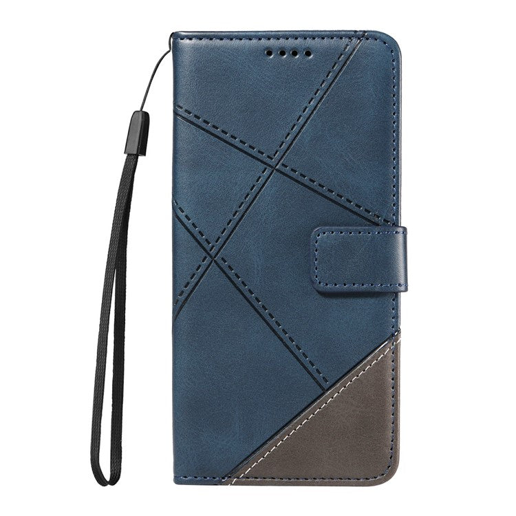 For Google Pixel 9a Case Leather Geometric Line Wallet Phone Cover with Wrist Strap - Blue