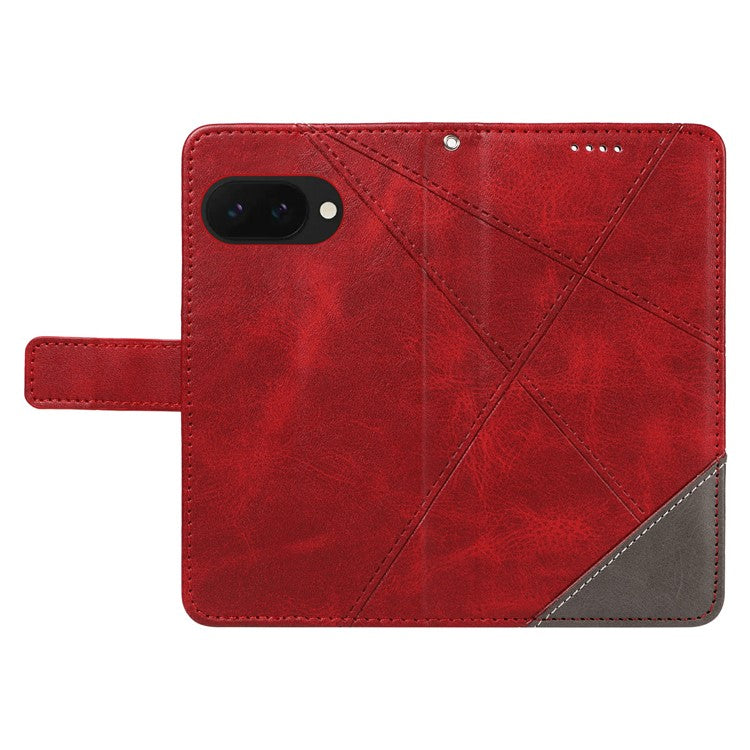 For Google Pixel 9a Case Leather Geometric Line Wallet Phone Cover with Wrist Strap - Red