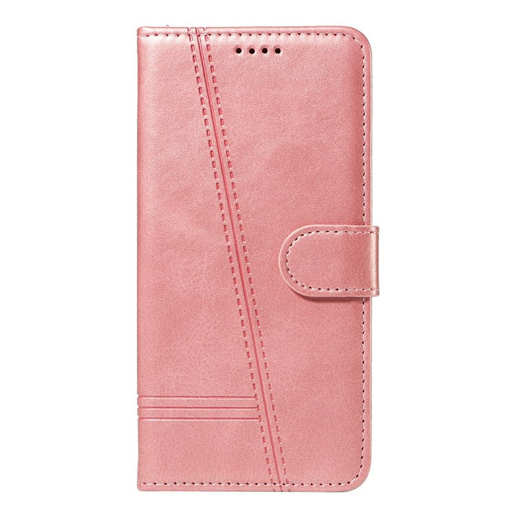 For Google Pixel 9a Case Flip Wallet T-Shape Lines Leather Phone Cover - Rose Gold