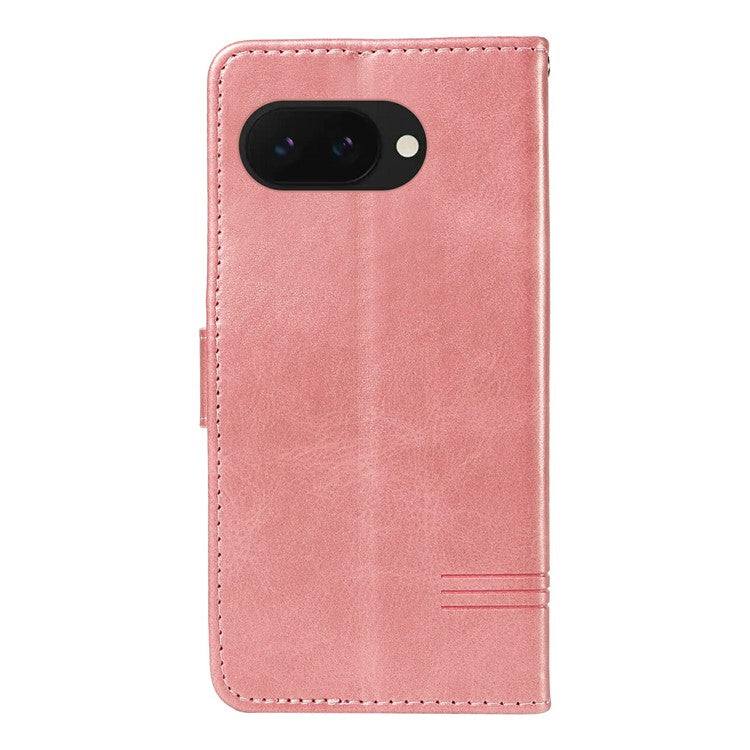 For Google Pixel 9a Case Flip Wallet T-Shape Lines Leather Phone Cover - Rose Gold