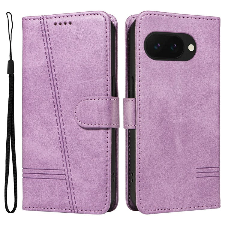 For Google Pixel 9a Case Flip Wallet T-Shape Lines Leather Phone Cover - Light Purple