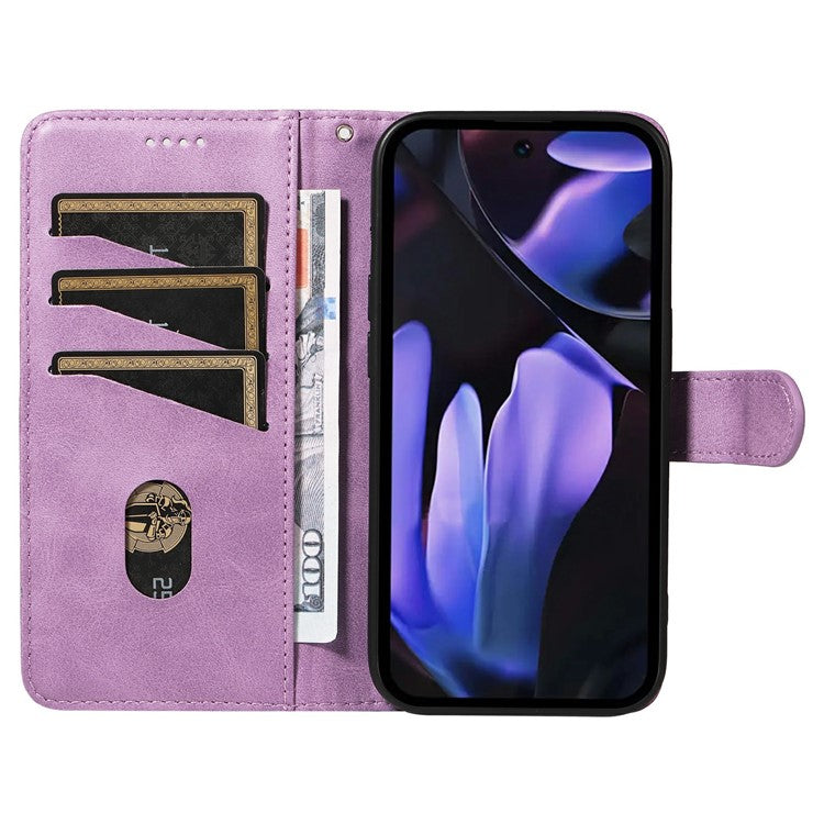 For Google Pixel 9a Case Flip Wallet T-Shape Lines Leather Phone Cover - Light Purple