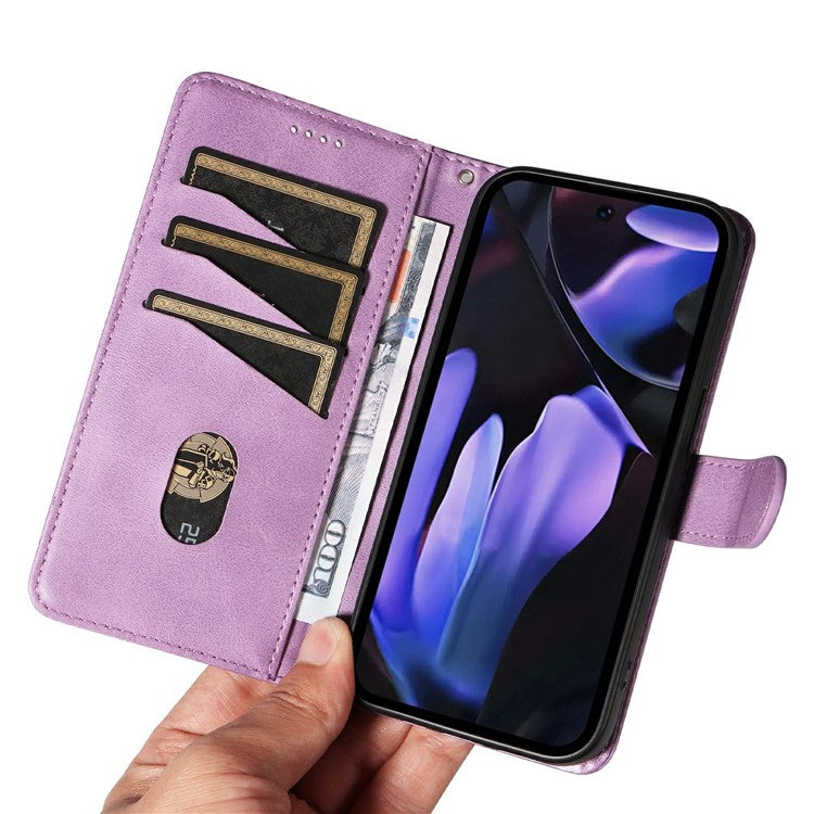 For Google Pixel 9a Case Flip Wallet T-Shape Lines Leather Phone Cover - Light Purple