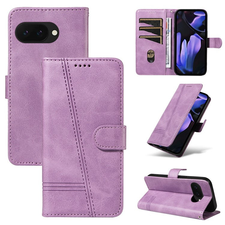 For Google Pixel 9a Case Flip Wallet T-Shape Lines Leather Phone Cover - Light Purple