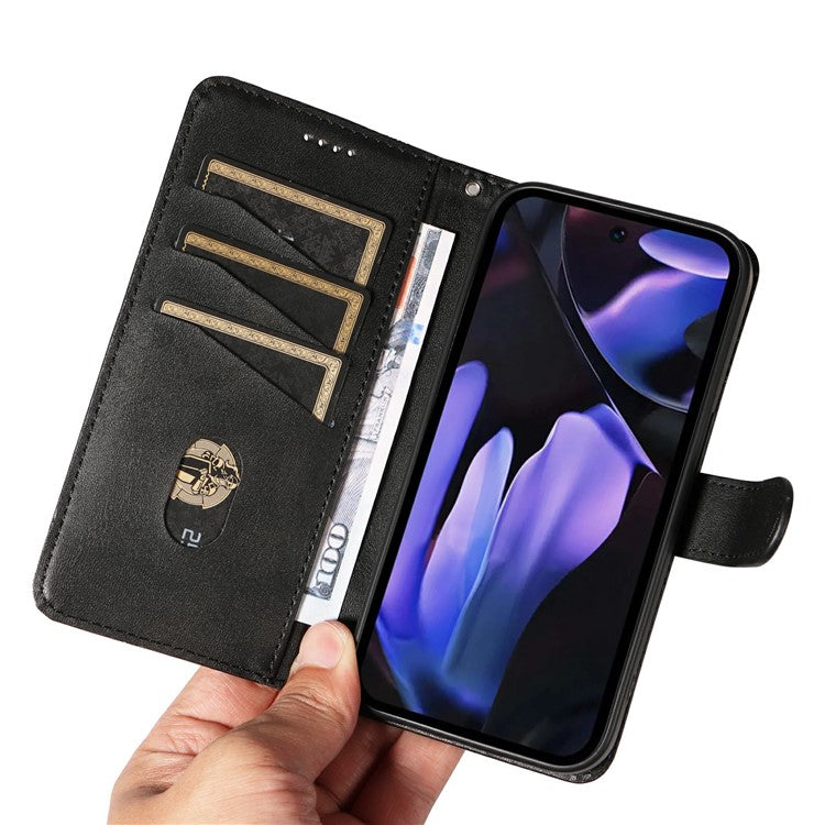 For Google Pixel 9a Case Flip Wallet T-Shape Lines Leather Phone Cover - Black