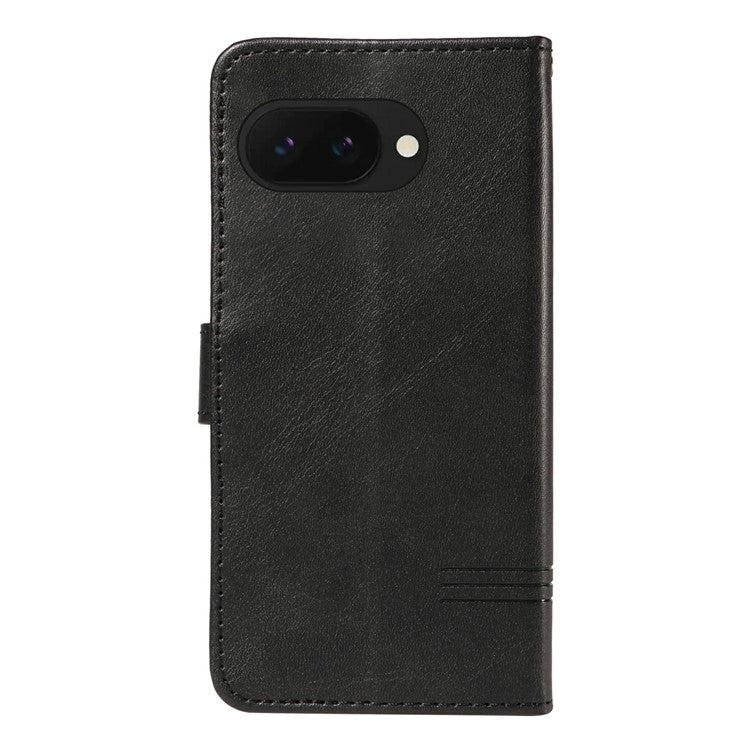 For Google Pixel 9a Case Flip Wallet T-Shape Lines Leather Phone Cover - Black