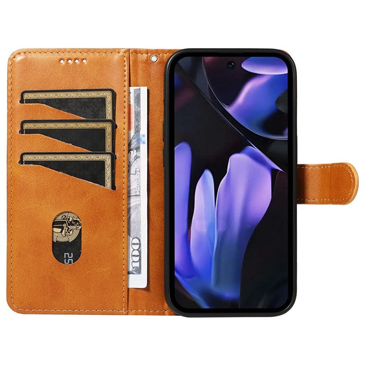 For Google Pixel 9a Case Flip Wallet T-Shape Lines Leather Phone Cover - Brown