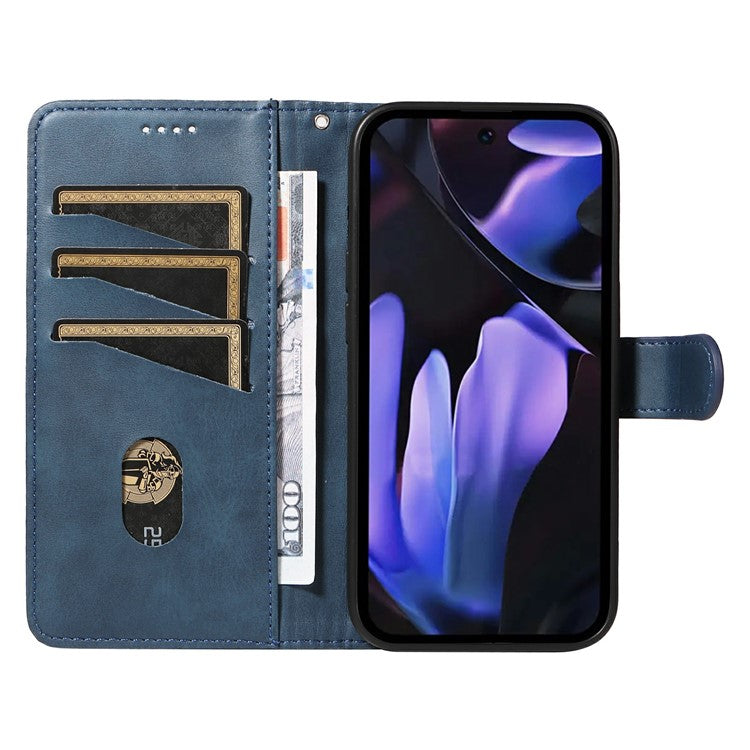 For Google Pixel 9a Case Flip Wallet T-Shape Lines Leather Phone Cover - Blue