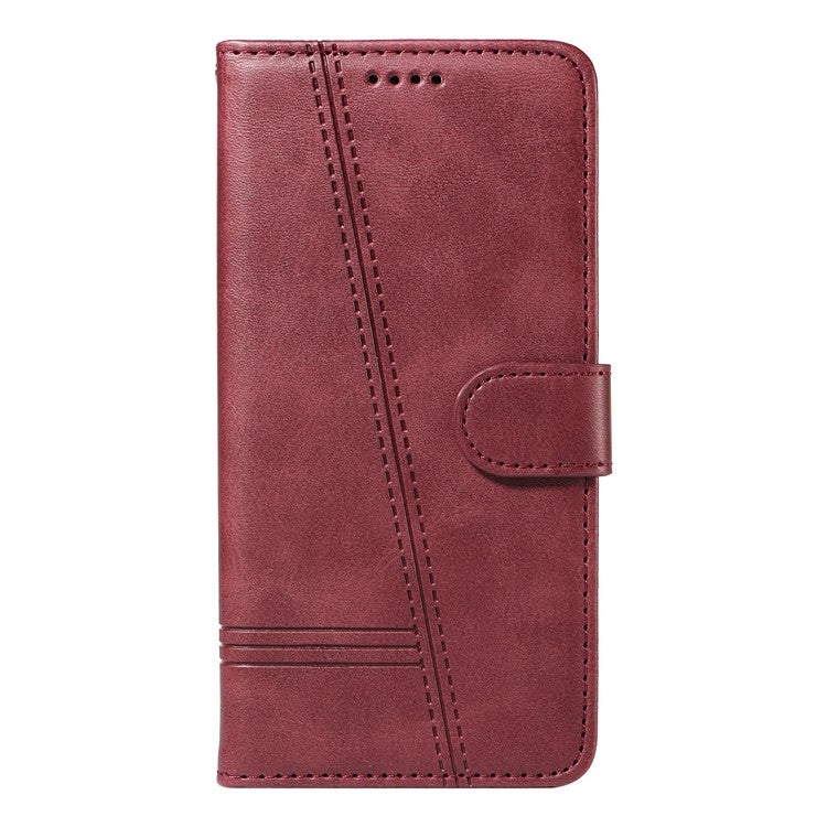 For Google Pixel 9a Case Flip Wallet T-Shape Lines Leather Phone Cover - Wine Red