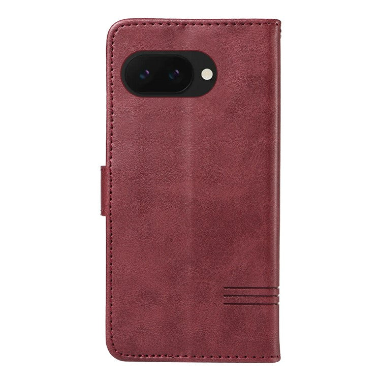 For Google Pixel 9a Case Flip Wallet T-Shape Lines Leather Phone Cover - Wine Red