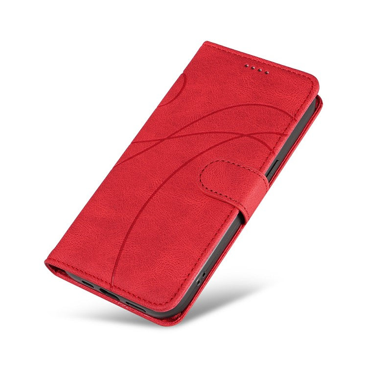 For Google Pixel 9a Case Stand Wallet Leather Phone Cover Curved Line Wrist Strap - Red