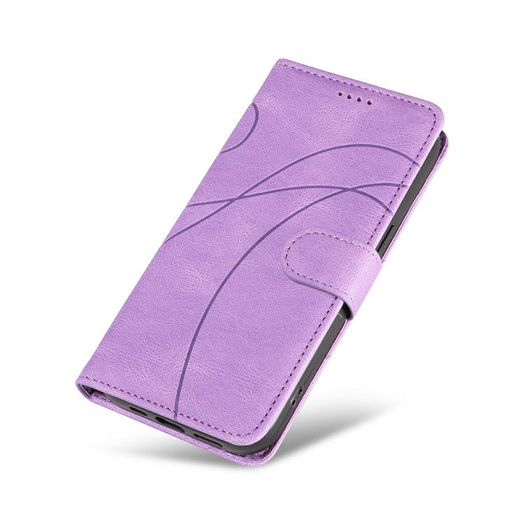 For Google Pixel 9a Case Stand Wallet Leather Phone Cover Curved Line Wrist Strap - Light Purple