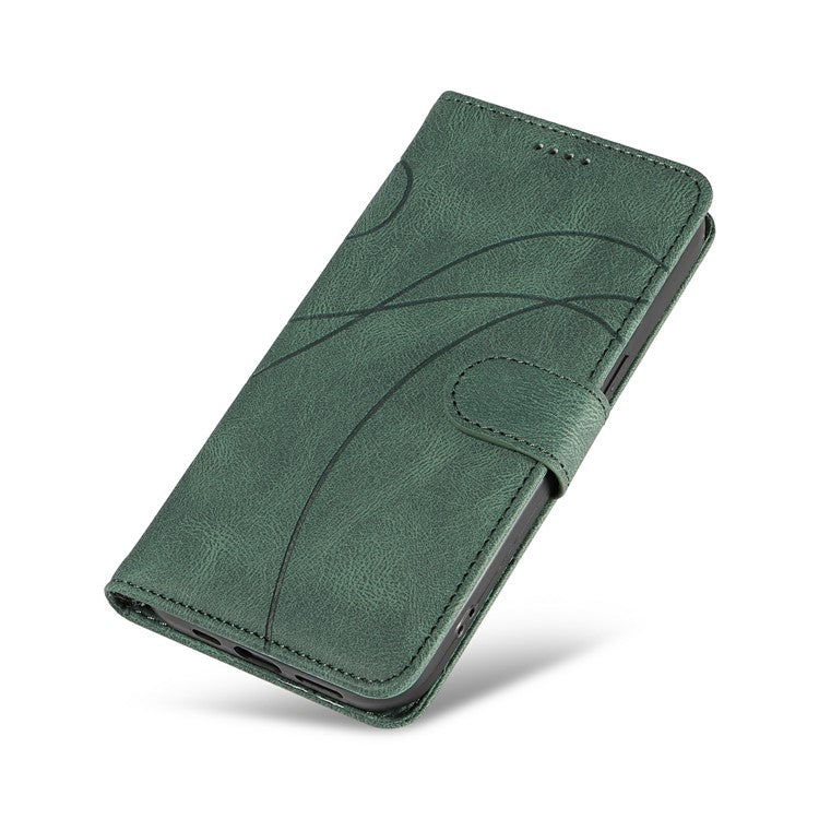 For Google Pixel 9a Case Stand Wallet Leather Phone Cover Curved Line Wrist Strap - Green