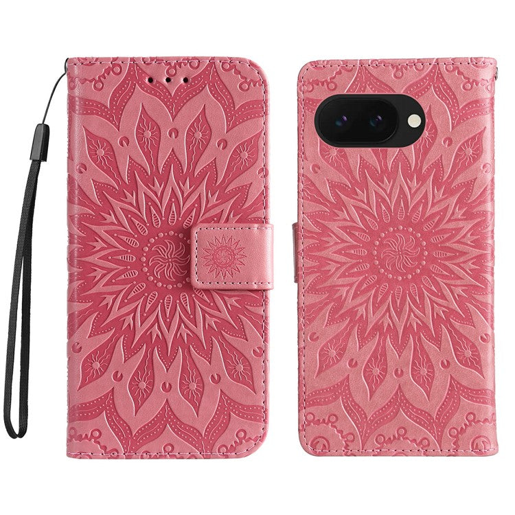 For Google Pixel 9a Case Sunflower Leather Wallet Phone Cover - Pink