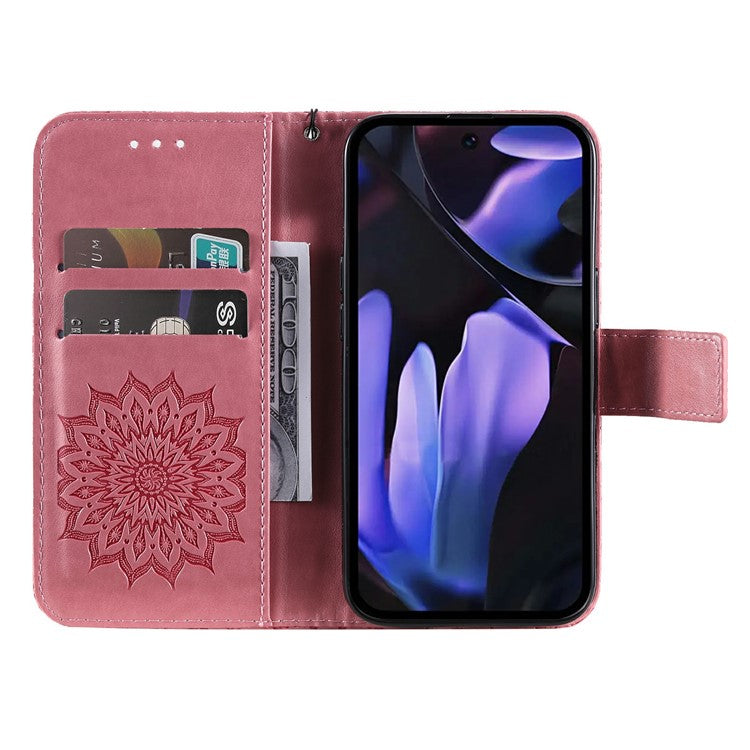 For Google Pixel 9a Case Sunflower Leather Wallet Phone Cover - Pink