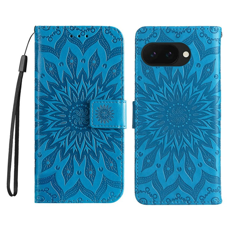 For Google Pixel 9a Case Sunflower Leather Wallet Phone Cover - Blue