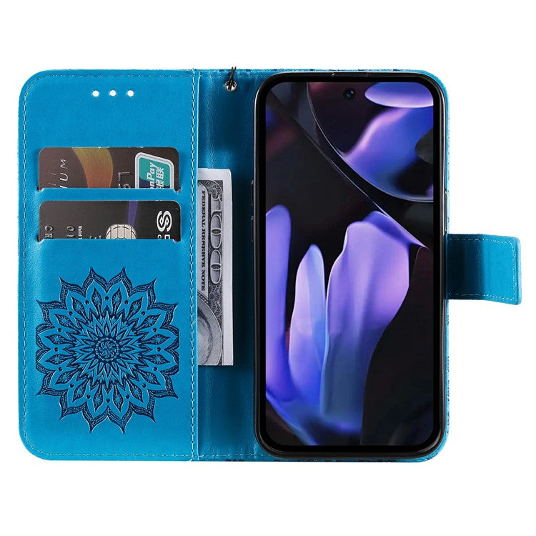 For Google Pixel 9a Case Sunflower Leather Wallet Phone Cover - Blue