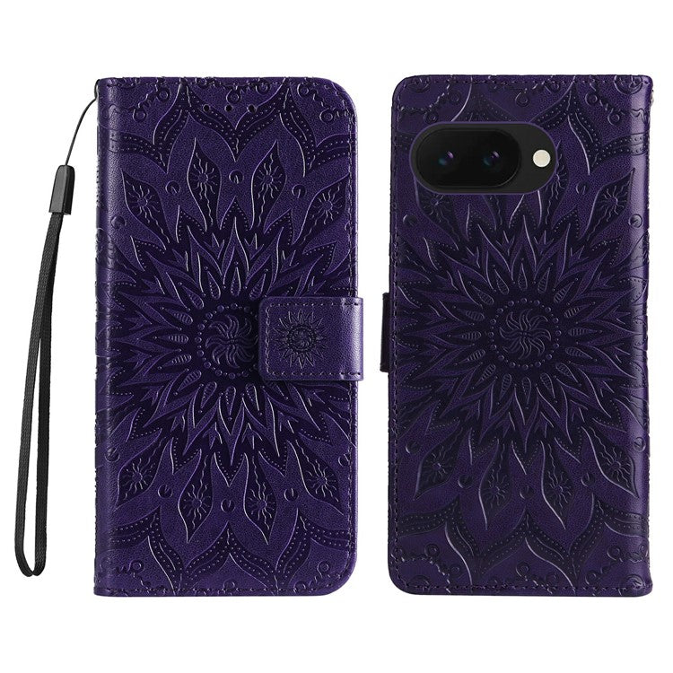 For Google Pixel 9a Case Sunflower Leather Wallet Phone Cover - Purple