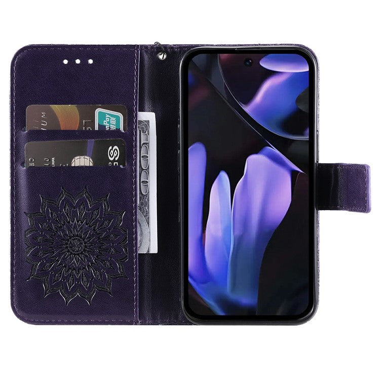 For Google Pixel 9a Case Sunflower Leather Wallet Phone Cover - Purple