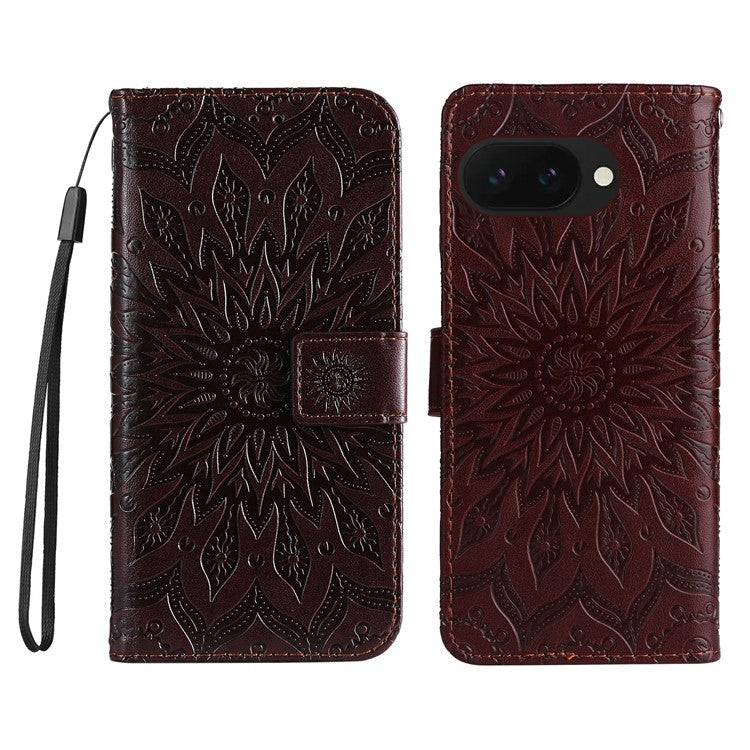 For Google Pixel 9a Case Sunflower Leather Wallet Phone Cover - Brown