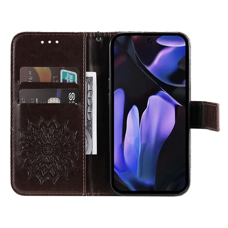 For Google Pixel 9a Case Sunflower Leather Wallet Phone Cover - Brown