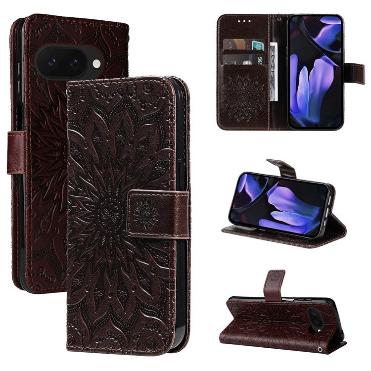 For Google Pixel 9a Case Sunflower Leather Wallet Phone Cover - Brown