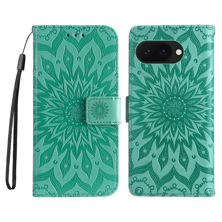 For Google Pixel 9a Case Sunflower Leather Wallet Phone Cover - Green