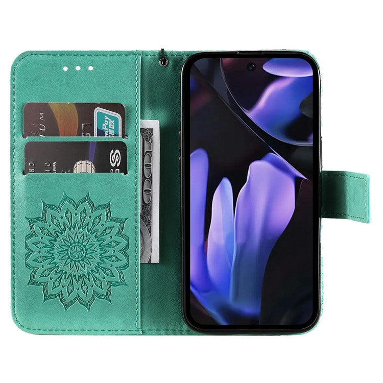 For Google Pixel 9a Case Sunflower Leather Wallet Phone Cover - Green