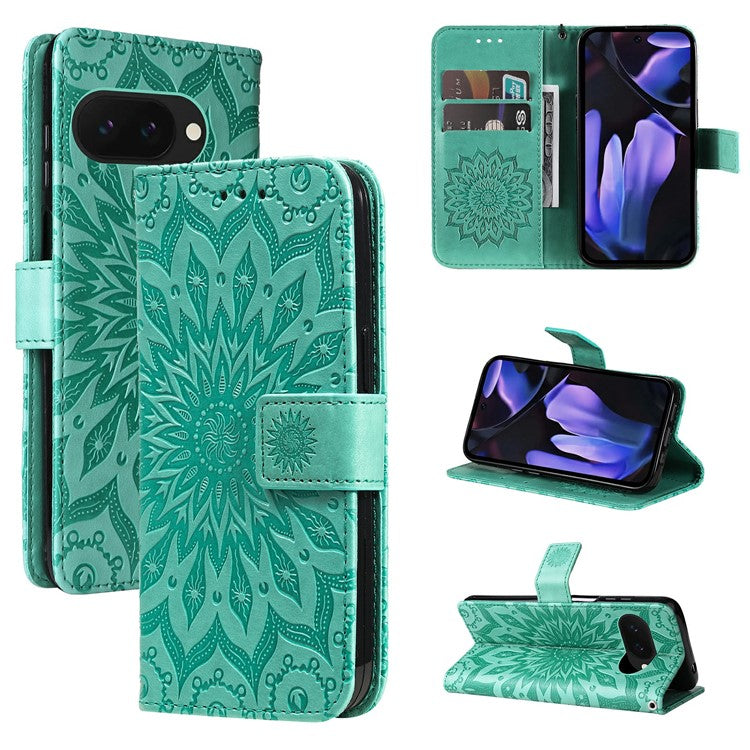 For Google Pixel 9a Case Sunflower Leather Wallet Phone Cover - Green