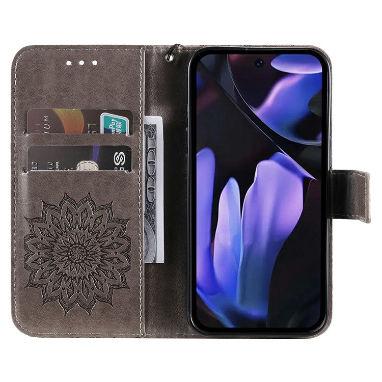 For Google Pixel 9a Case Sunflower Leather Wallet Phone Cover - Grey