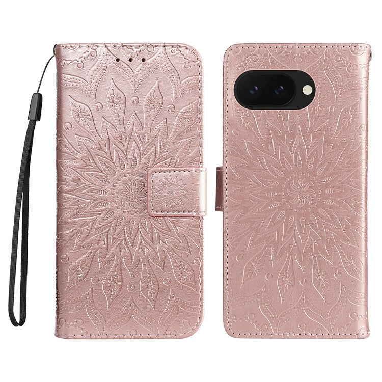 For Google Pixel 9a Case Sunflower Leather Wallet Phone Cover - Rose Gold