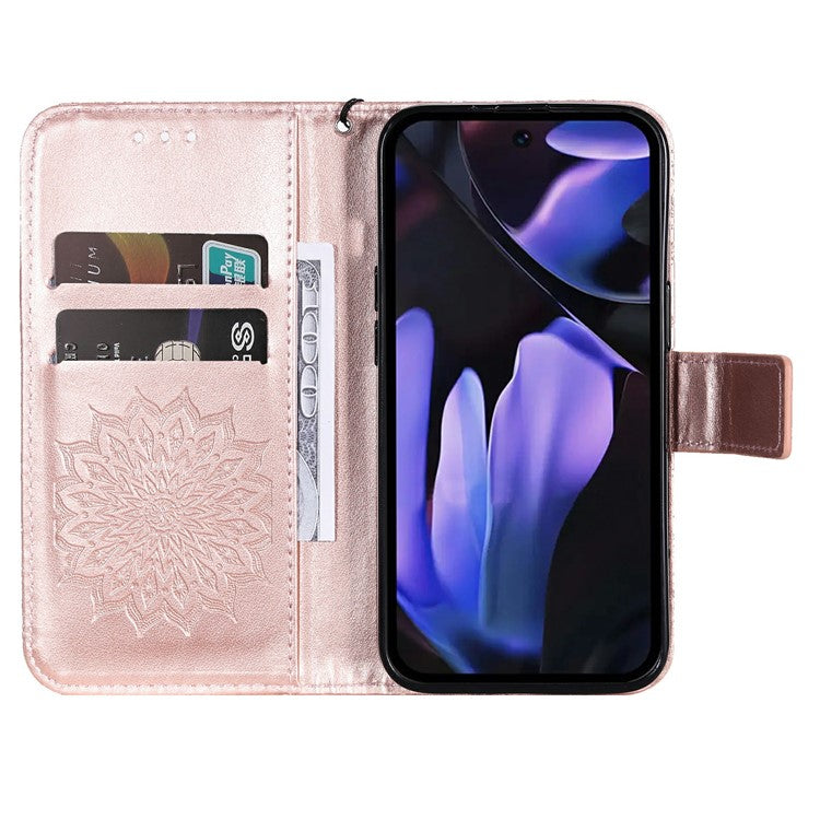 For Google Pixel 9a Case Sunflower Leather Wallet Phone Cover - Rose Gold