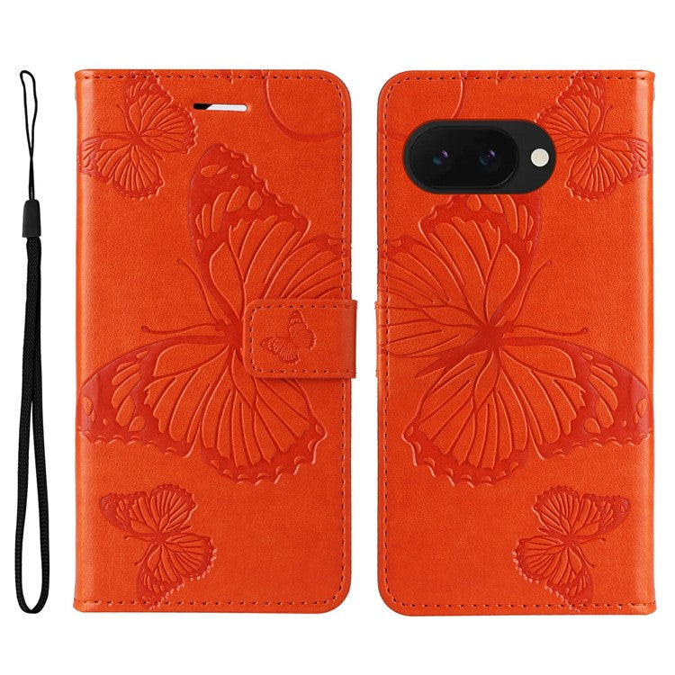 For Google Pixel 9a Case Butterfly Leather Phone Cover  - Orange