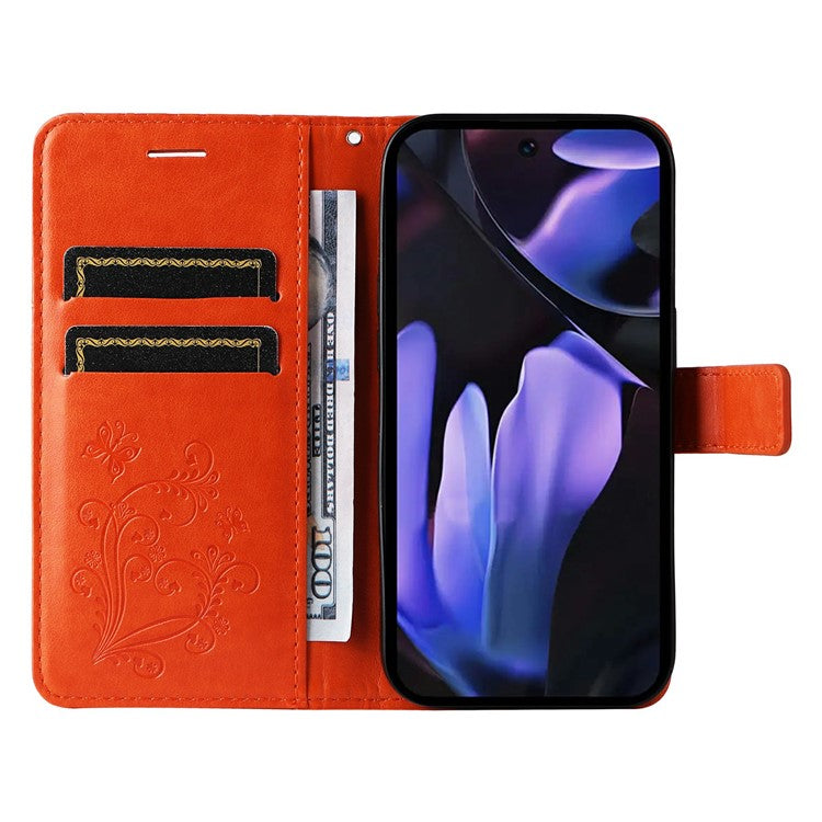 For Google Pixel 9a Case Butterfly Leather Phone Cover  - Orange